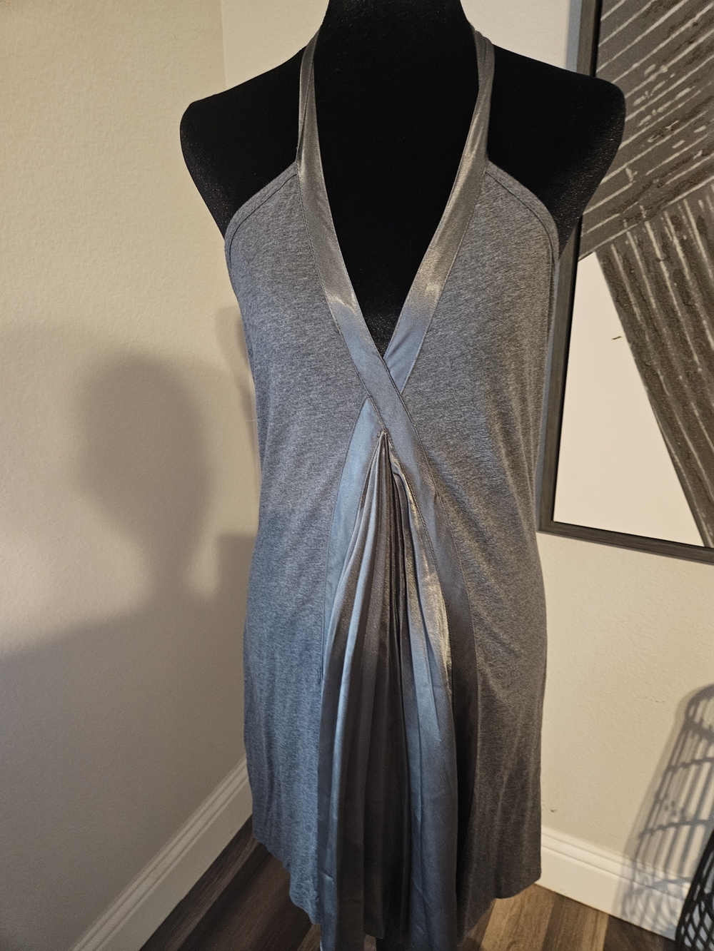 Gray Halter Neck Dress with Metallic Trim